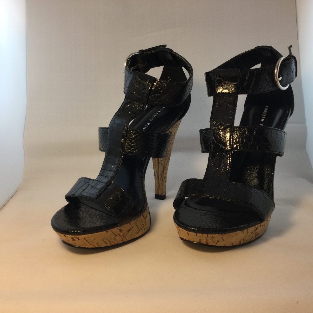 3 for $30 Black strappy cork heel shoe size 6.5